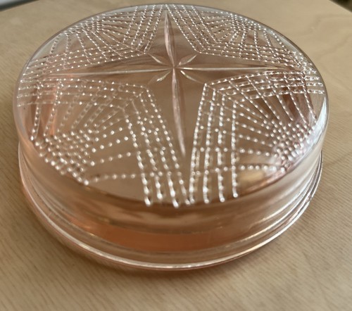 VTG Federal Glass Pink Star of David Powder Jar Trinket Box 2 Piece Set