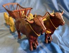 Scarce 14” HUBLEY / DENT CAST IRON HAY CART w/ Oxen On Wheels w/ Original Yokes — photo 1