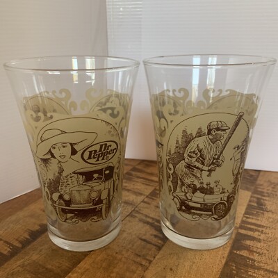Rare Dr.Pepper Vintage 2 Drinking Glasses Brown Airplane Baseball Car Babe  Ruth | eBay