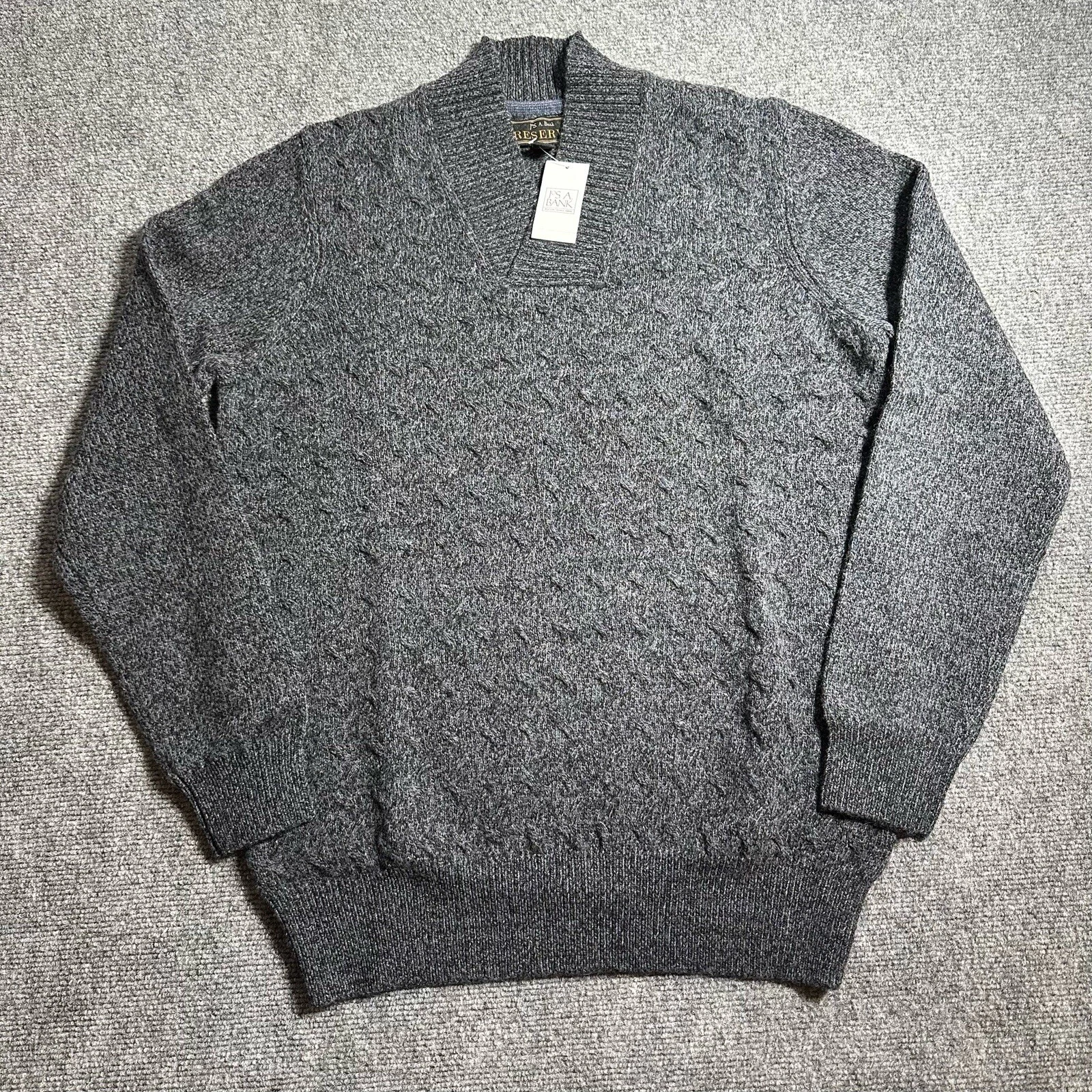 NEW Jos A Bank Reserve Sweater Mens Small Grey Pullover Wool Dry Outdoors