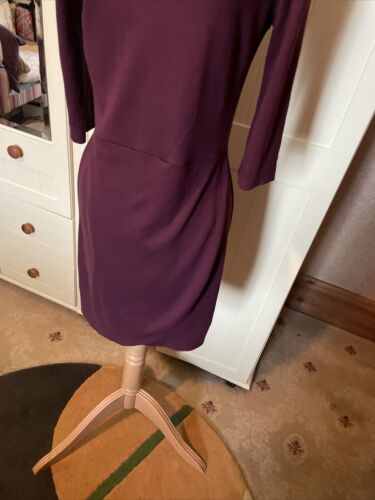 TOPSHOP Preloved Dark Purple 3/4 Sleeve Stretch Jersey Knee Length Dress Size 12 - Picture 5 of 12