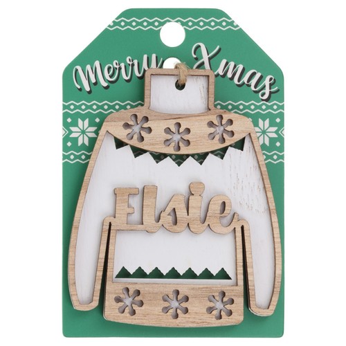 Christmas Jumper Wooden Tree Decoration Personalised Bauble Xmas Red Green White - Picture 66 of 199