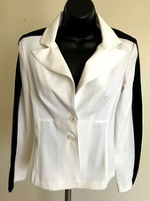 XOXO Women  s White / Black Stripes Two Buttons Blazer Size S Small