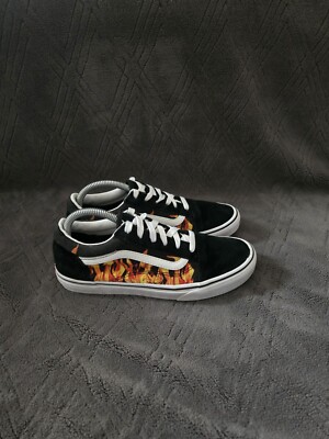 VANS Old Skool Sneakers Shoes Junior Sz 7 Canvas Low Top Flames