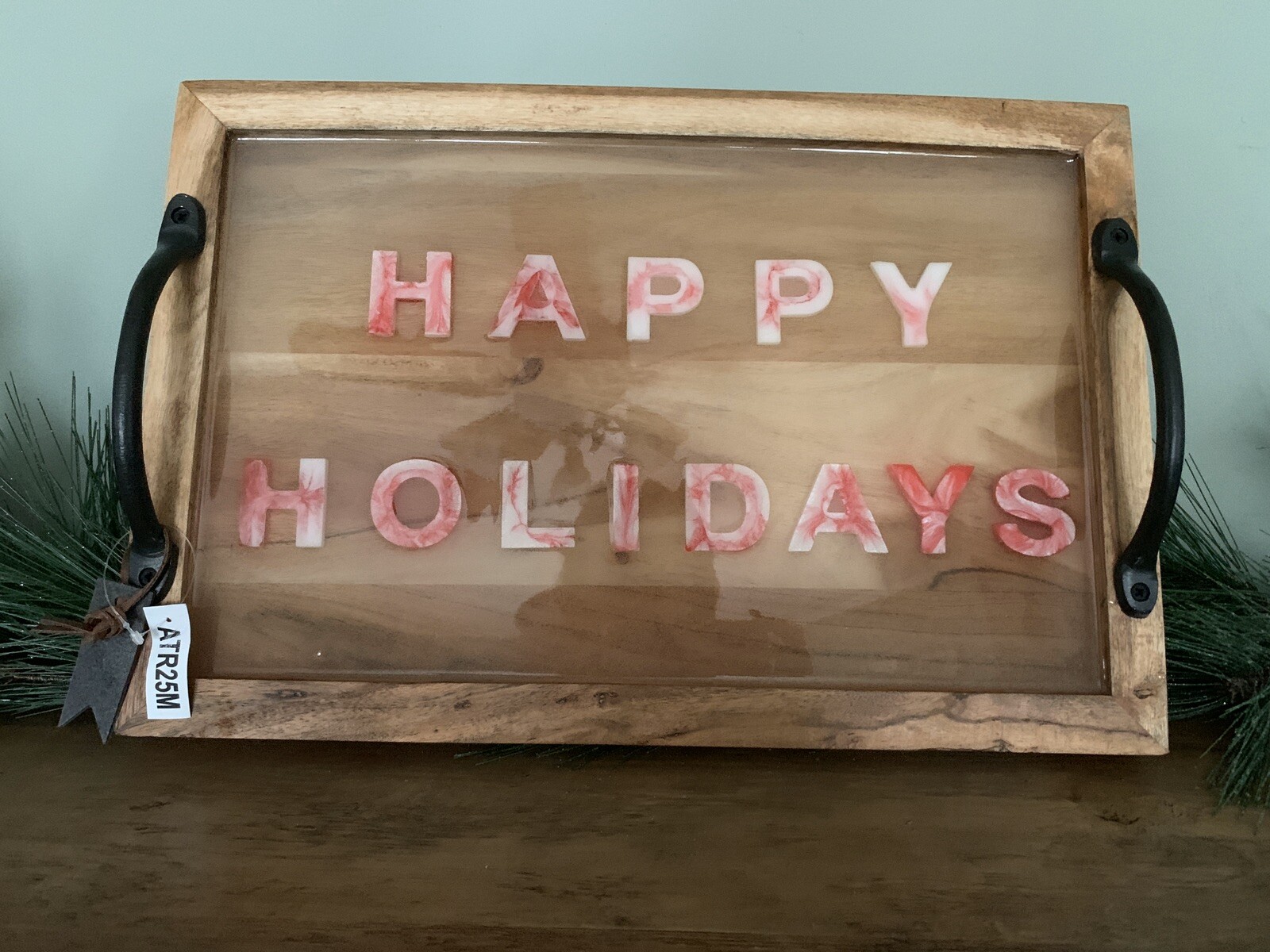 NWT Handmade Rustic Wood Epoxy Holiday Serving Tray Christmas Home Decor  -image