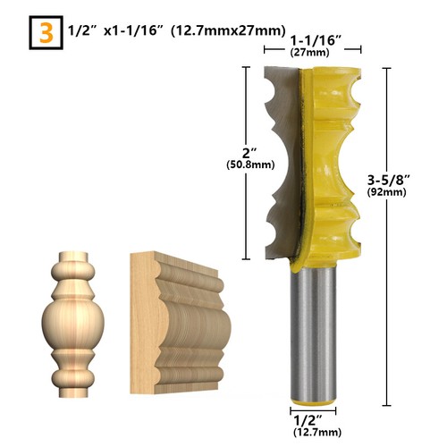 Crown Molding Router Bit 1/2" Shank Chair Rail Router Bit Milling Cutter Tool - Picture 2 of 8