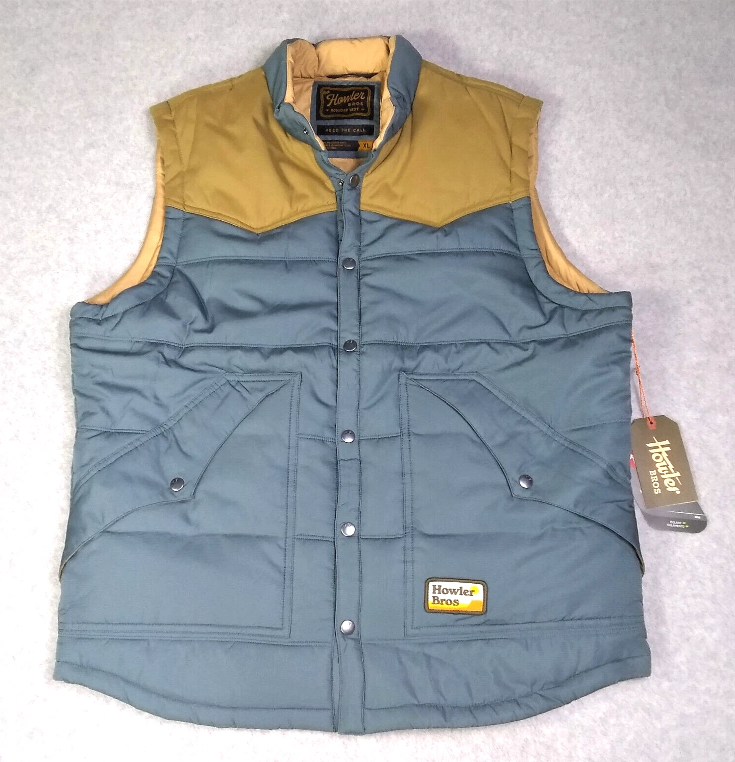 Howler Bros XL Rounder Primaloft Puffer Vest Snap Ripstop Western Outdoors Blue