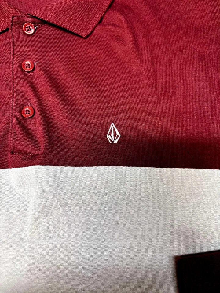 Volcom Mens Pullover Knit Long Sleeve Cotton Burgundy Gray Shirt Large L - Image 2 of 4