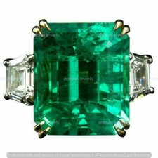 9 CT Emerald Cut Simulated Emerald 3-Stone Wedding Ring 14K Two-Tone Gold Plated