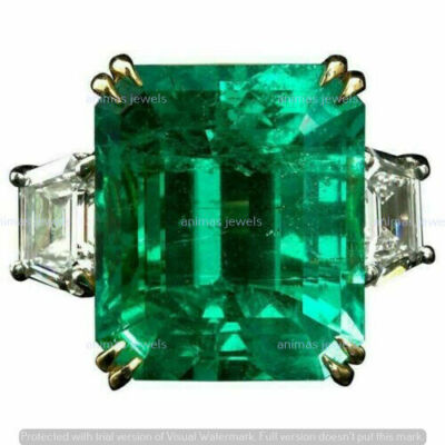 9 CT Emerald Cut Simulated Emerald 3-Stone Wedding Ring 14K Two-Tone Gold Plated