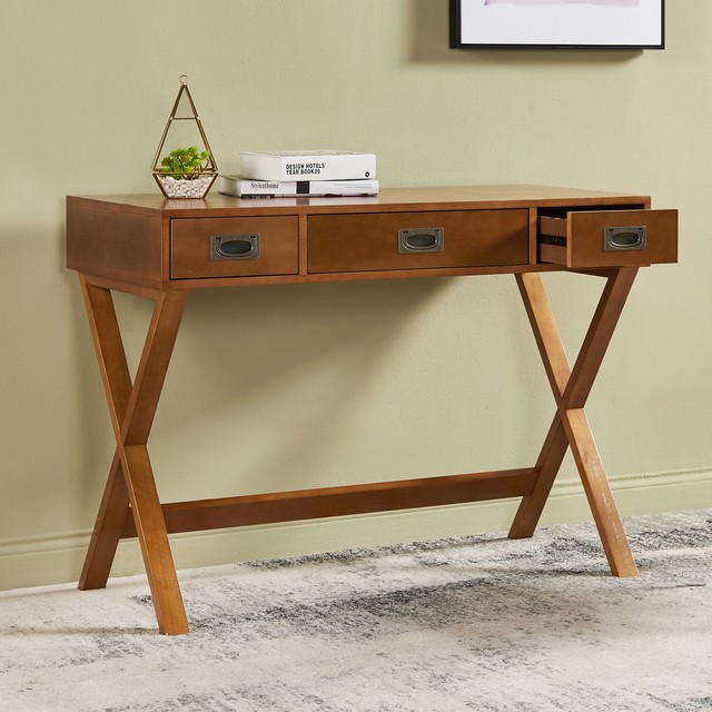Versanora Bedford Stylish Wooden Desk Storage Table Drawers Walnut Vnf 00067