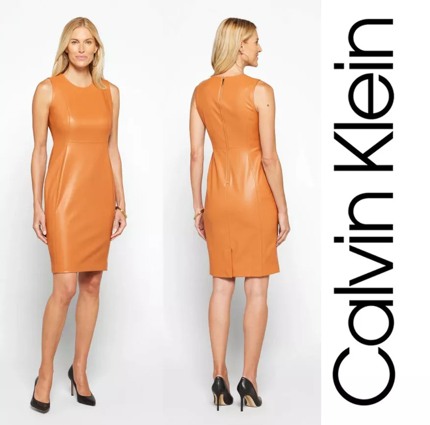 Calvin Klein Textured Sheath Dress in Orange