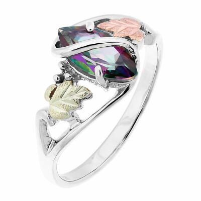 Mystic Fire Topaz - Silver Black Hills Gold Ring / Custom Made in USA Gift Box