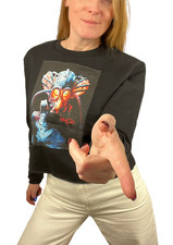 Women  s Black Jumper Spacey Fashion Boxy Distressed Knit Size 12 New