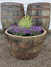 LARGE OAK HALF WHISKY BARREL TREE SHRUB BUSH FLOWER GARDEN PLANTER POT TUB 