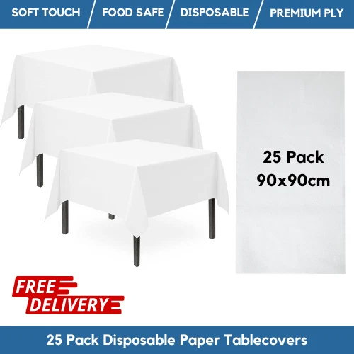 POPPIES 25 x White Paper Tablecovers Table Covers 90cm Tablecloths Party Disposable