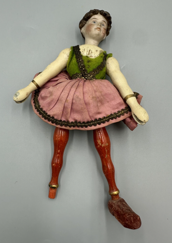 Antique SCHOENHUT Acrobat CIRCUS LADY Wooden Jointed Toy Porcelain BISQUE HEAD - Imagen 2 de 16