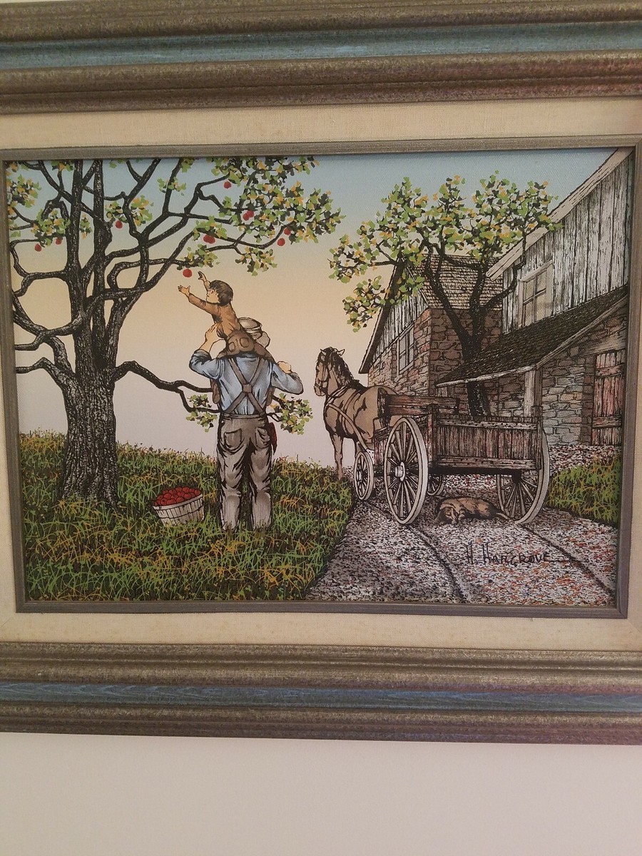 アメリカンヴィンテージ絵画　H.HARGROVE キャンパス地　セリグラフ アメリカンヴィンテージ絵画 H.HARGROVE キャンパス地