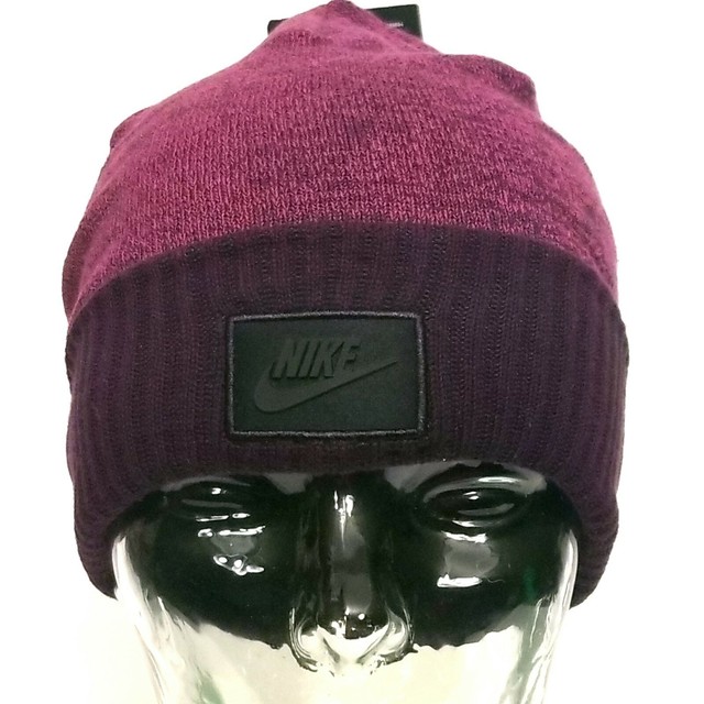 Womens NIKE Purple Plum Cuffed Beanie Winter Hat Tossle Brand New w TAG OSFM $32 for sale online