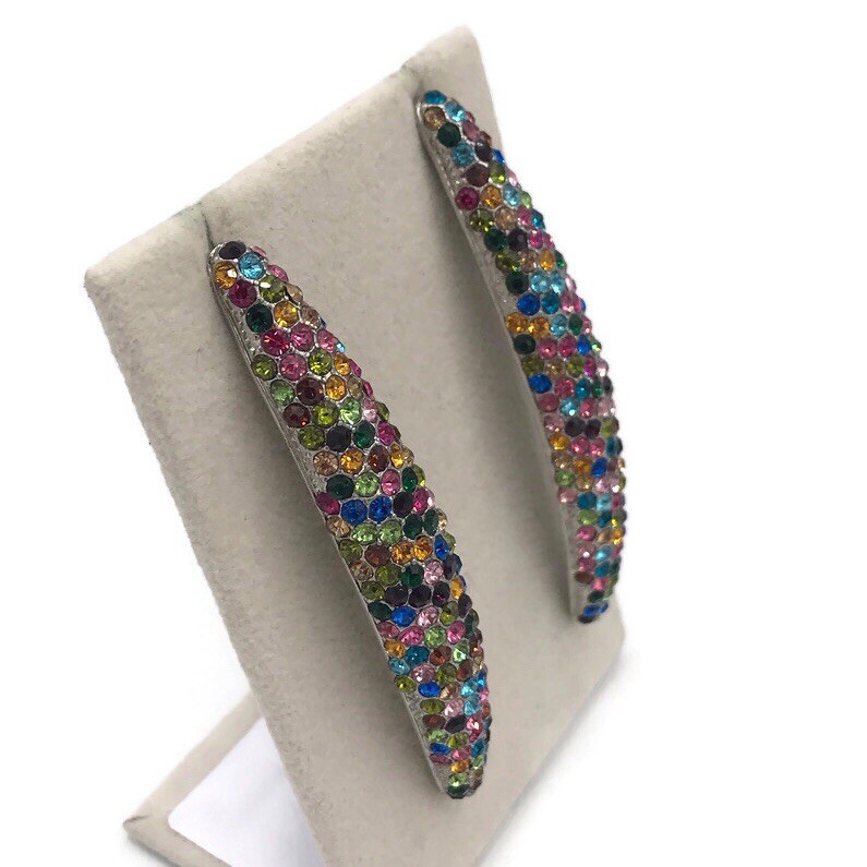 Multi Colored Rhinestone Pierced Linear Earrings - image 4