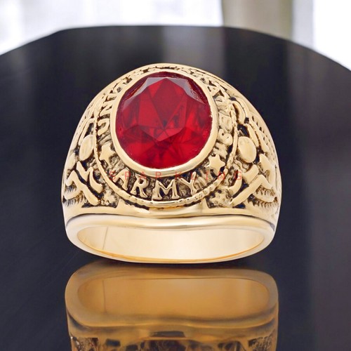 Ruby Oval Cut With 925 Sterling Silver Gold Plated Ring For Men's #E194 - Picture 2 of 6
