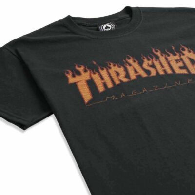 Thrasher Magazine FLAME HALFTONE LOGO Skateboard T Shirt BLACK | eBay