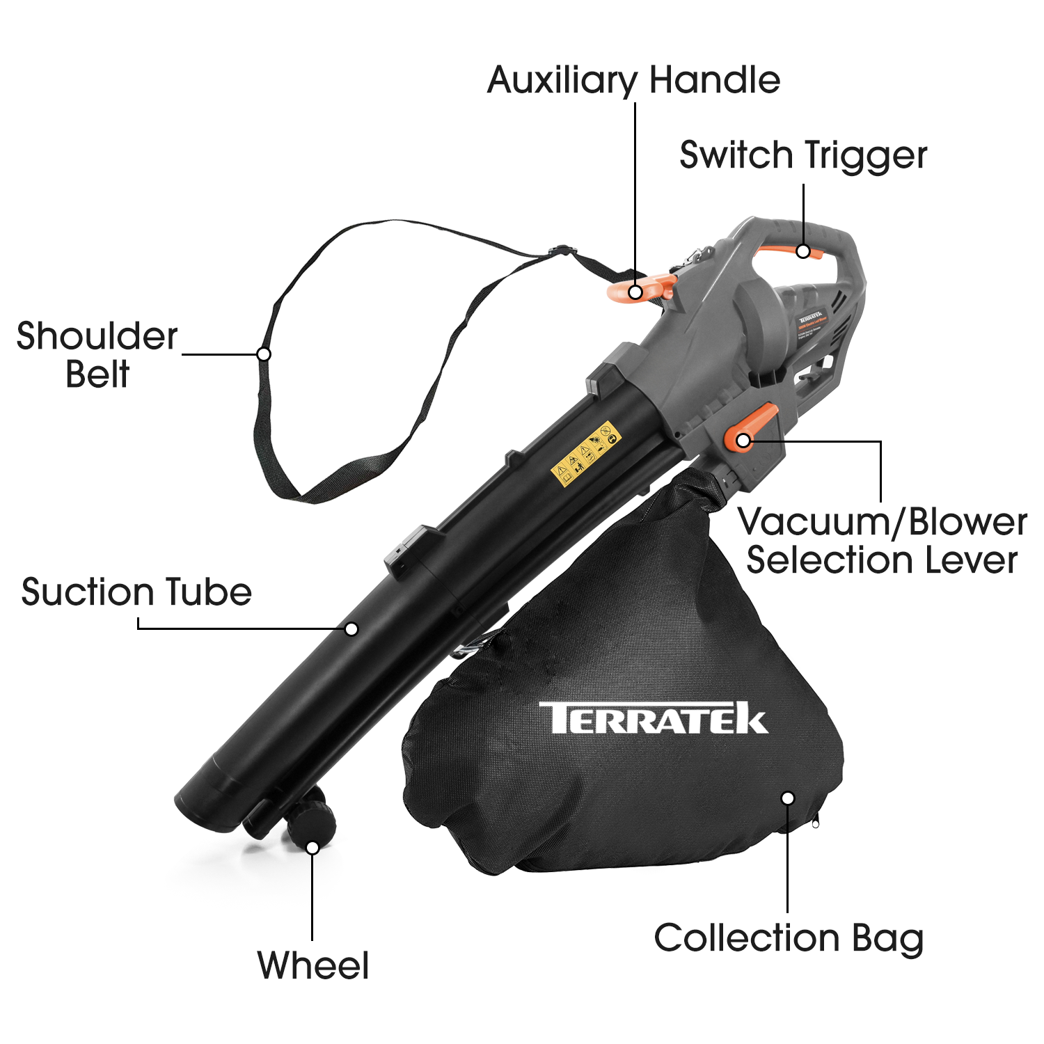 Terratek Leaf Blower Electric Garden Vacuum and Shredder, 35L Leaf Bag