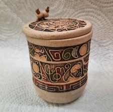 Vintage clay folk art lidded box trinket holder Costa Rica
