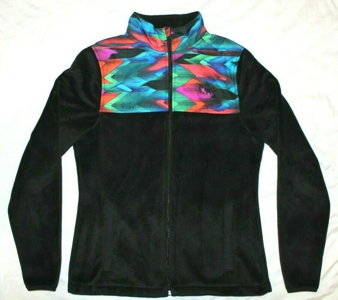 Giacca sportiva FILA VINTAGE ANNI 80 donna running track cerniera intera nera multicolore taglia XS