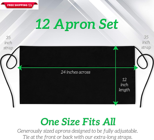 Server Aprons with 3 Pockets - Waist Apron, Waitress Apron for Women and Man, Wa - Picture 4 of 8