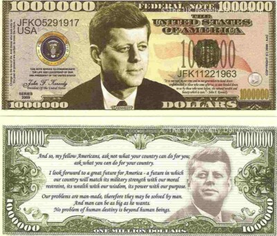 John F Kennedy Gedenkmünze Millionen Dollar Scheine x2 US-Präsident JFK