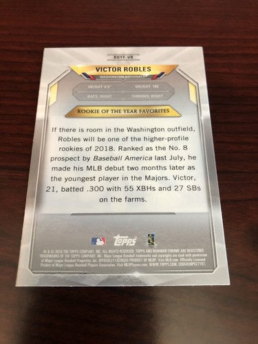 2018 BOWMAN CHROME ROY FAVORITES VICTOR ROBLES #ROYF-VR *MINT* - Picture 2 of 2