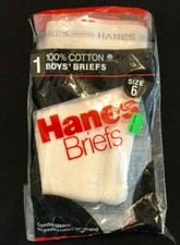 Vintage 1980s HANES BOY'S WHITE BRIEFS 1 Pair SIZE 6 New Old Stock MADE IN USA