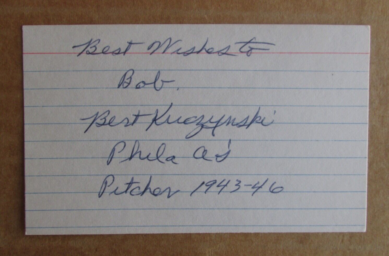 BERT KUCZYNSKI SIGNED AUTOGRAPH 3X5 INDEX CARD MLB 1943 ATHLETICS NFL D.1997