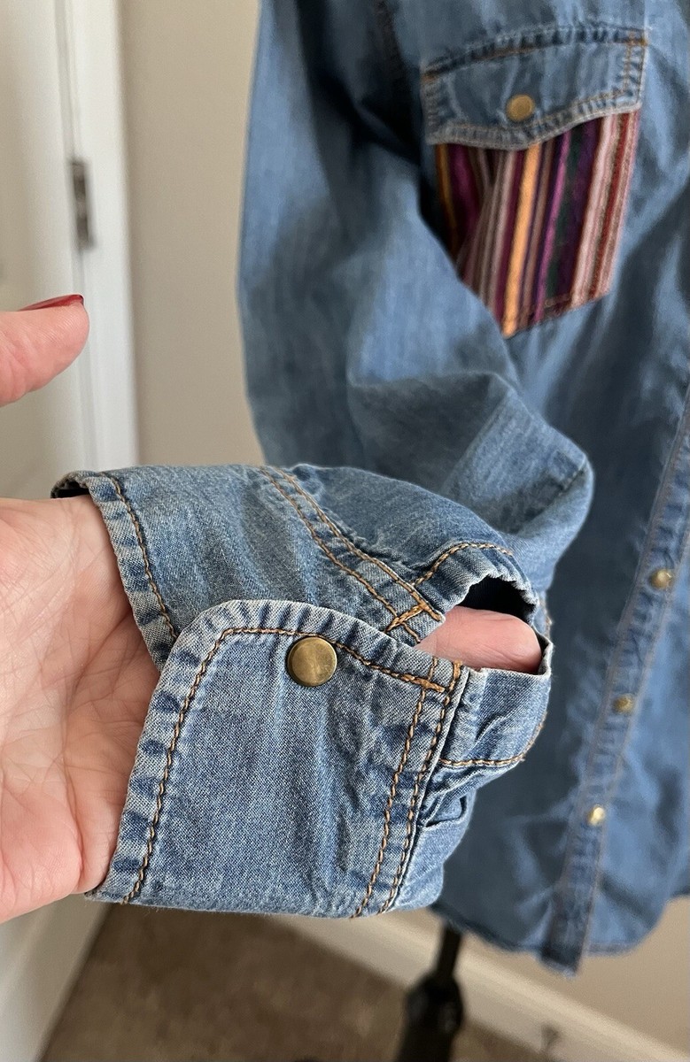 Forever 21 Western Colorful Snap up Long Sleeve Jr Shirt SZ L | eBay