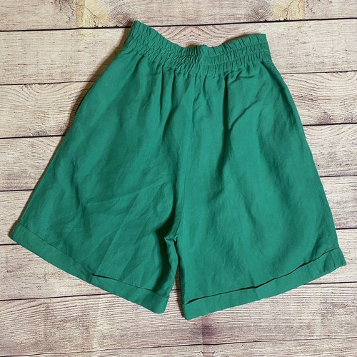 Pantalones Cortos Vintage Años 90 Verde Plisado Frontal Bordado Cintura Pierna Completa Puños Talla 11/12 - Imagen 4 de 8