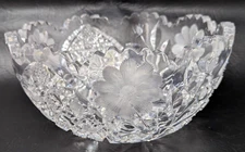 Vintage ABP American Brilliant Cut Crystal Sawtooth Daisy Flower Leaves 9" Bowl