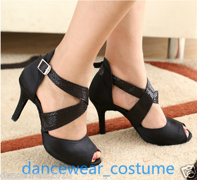 Women Black Prom Party Ballroom Latin Tango Salsa Dance Shoes Heel Sandals US5-9