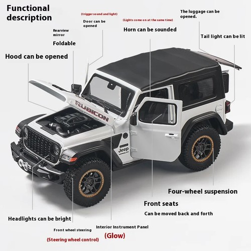 1:18 Jeep Wrangler Rubicon Alloy Metal Diecast Model Car Sound & Light Collect - Picture 3 of 18