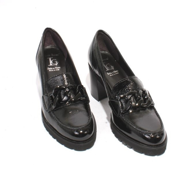 Luca Grossi 410a Black Leather Platform Heel Shoes Loafers Pumps