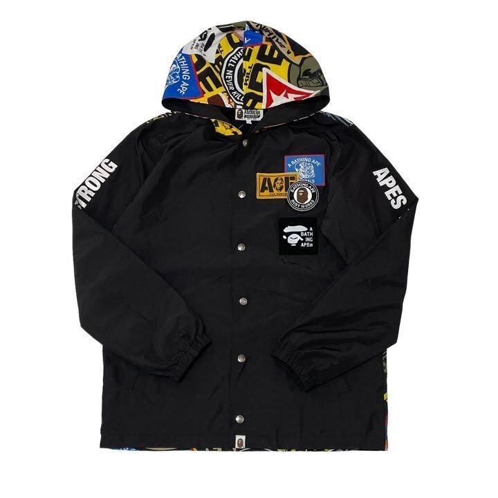 A BATHING APE Coach Jacket BAPE Patched Hoodie Parka Black Size M  