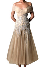 New NWT Tarik Ediz Sequin Embroidered Tulle Midi Gown Dress IT 44 / TR 40 / US 8