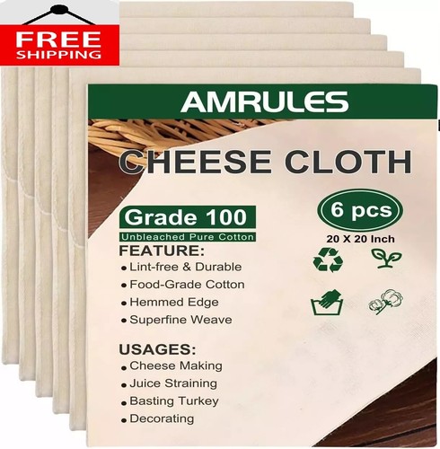 Cheese Cloths for Straining, 6pcs 20x20 Inch Grade 100 Cheese Cloth, Reusable...