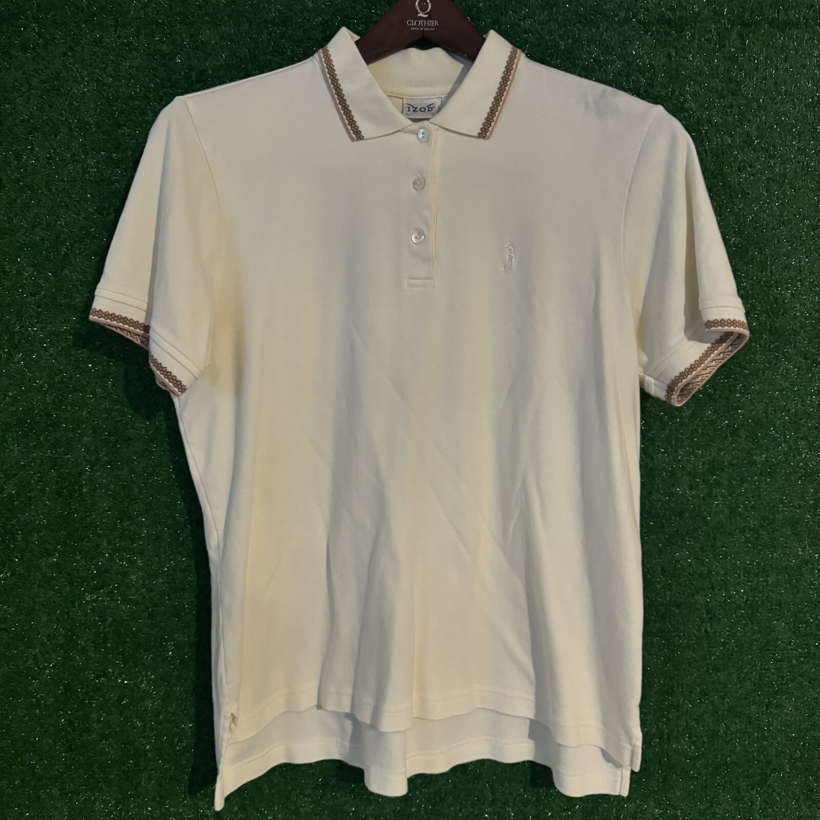 Vintage Izod Polo Shirt Ladies  Large  Cream The Vineyard Golf Casual