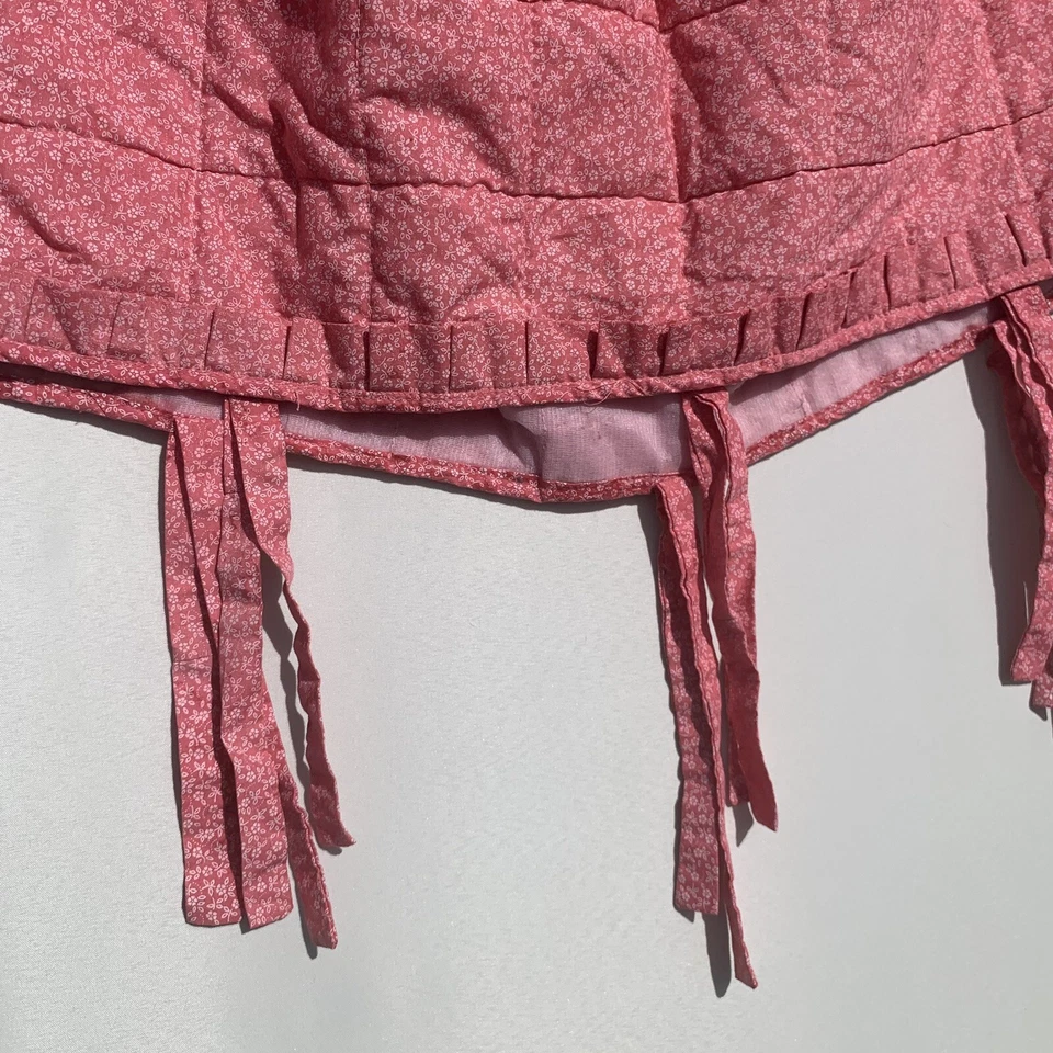 Apoio para os pés/capa otomana vintage rosa acolchoada branca floral estampada - Imagem 3 de 4