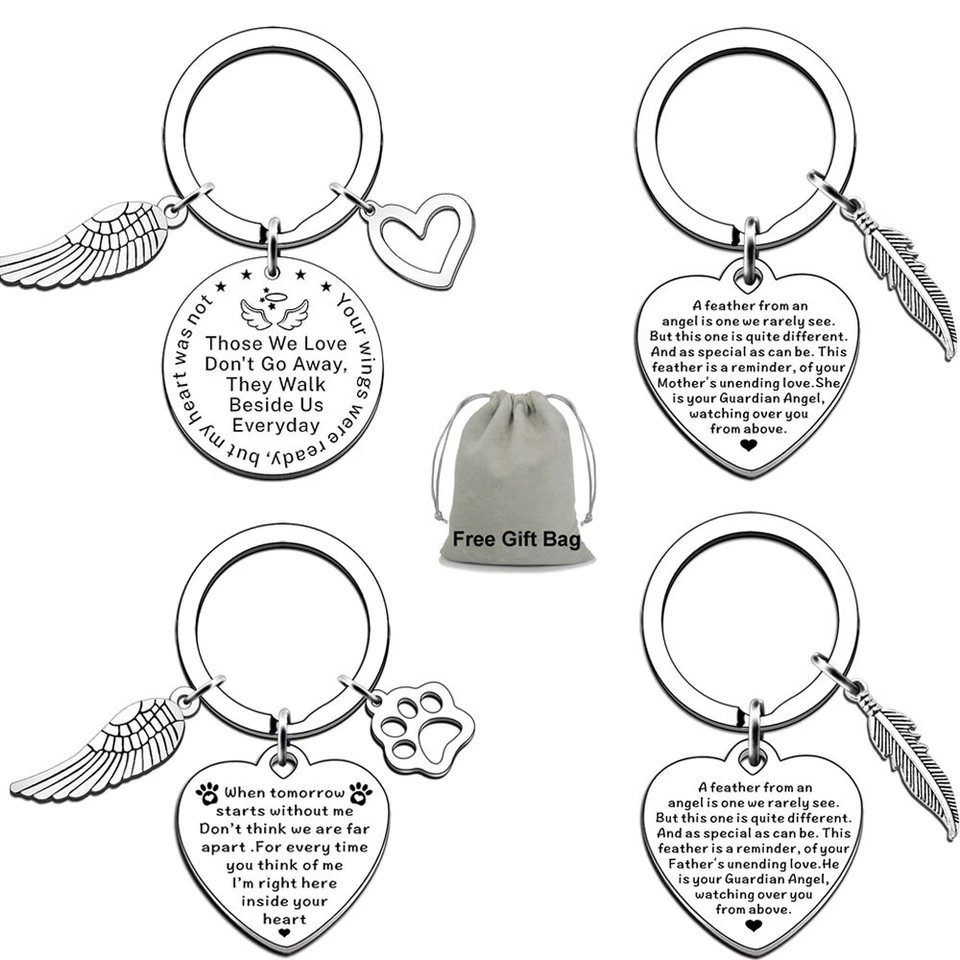Memorial Gifts for Mum Dad Sister Son Daughter Dog Cat Loss Angel Wing Keyring