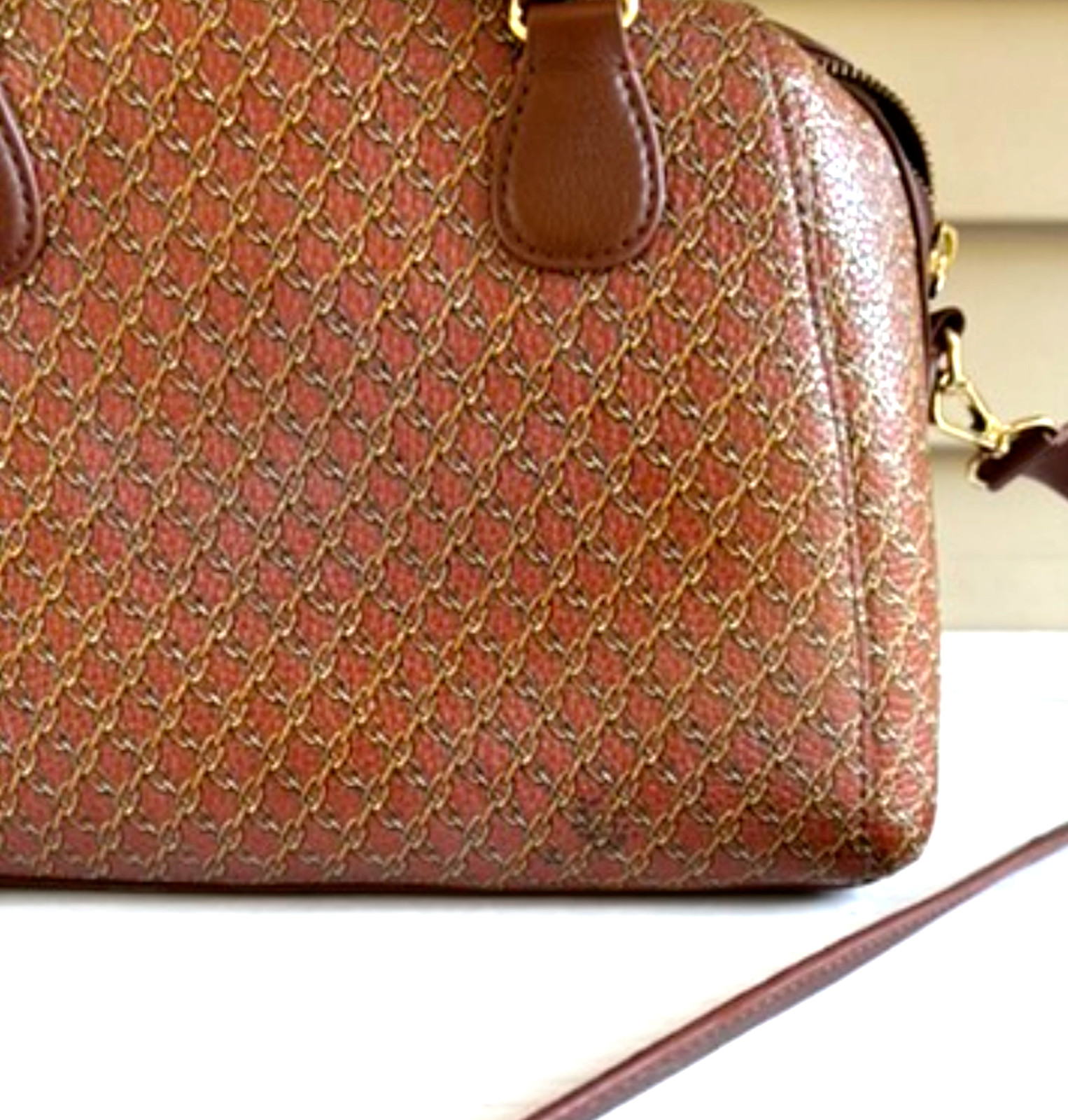 Talbots Brown Chainlink Pattern Leather Satchel (… - image 12