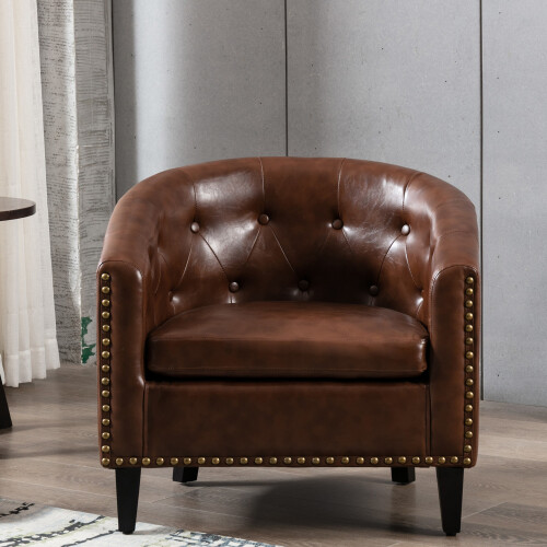 PU Leather Tufted Barrel Chair Tub Chair Club Chair for Living Room Bedroom  Home