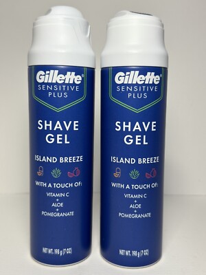 2x Gillette Sensitive Plus Shave Gel Island Breeze 7 Oz/198g Each