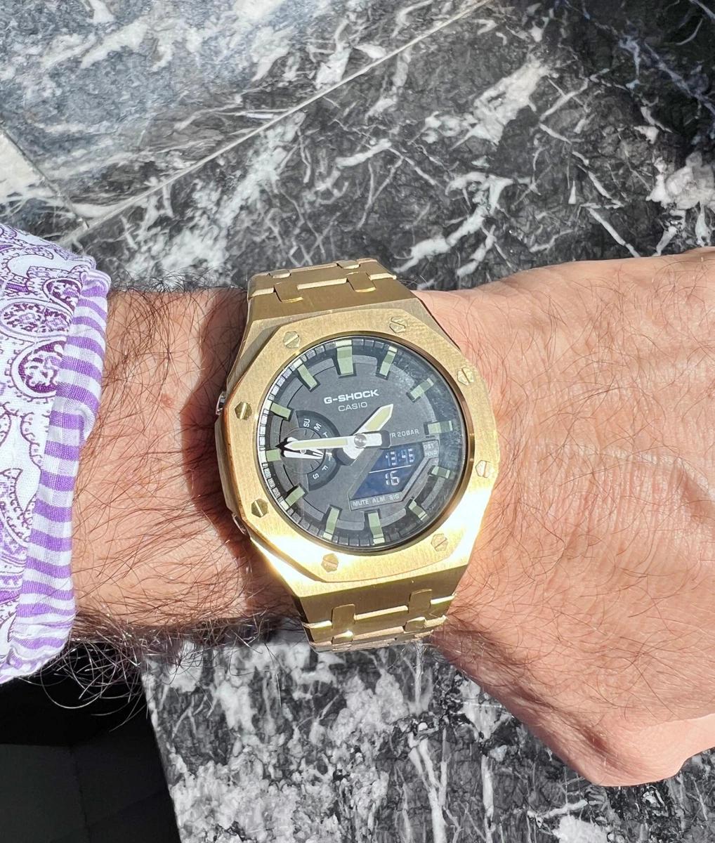 Casio G Shock GA 2100 Modified Casioak Metal Gold Color wristwatch